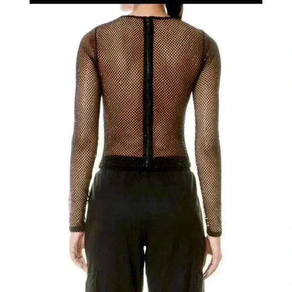 Alice + Olivia Black Delania Sequin Cropped Top Long Sleeve Blouse Size S/M - Picture 5 of 14